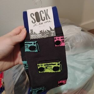 Sock It to Me Men's Crew Socks - Black with Colorful Boombox Design